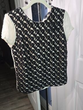 French Connection Black Crochet Overlay Top with White Underlay